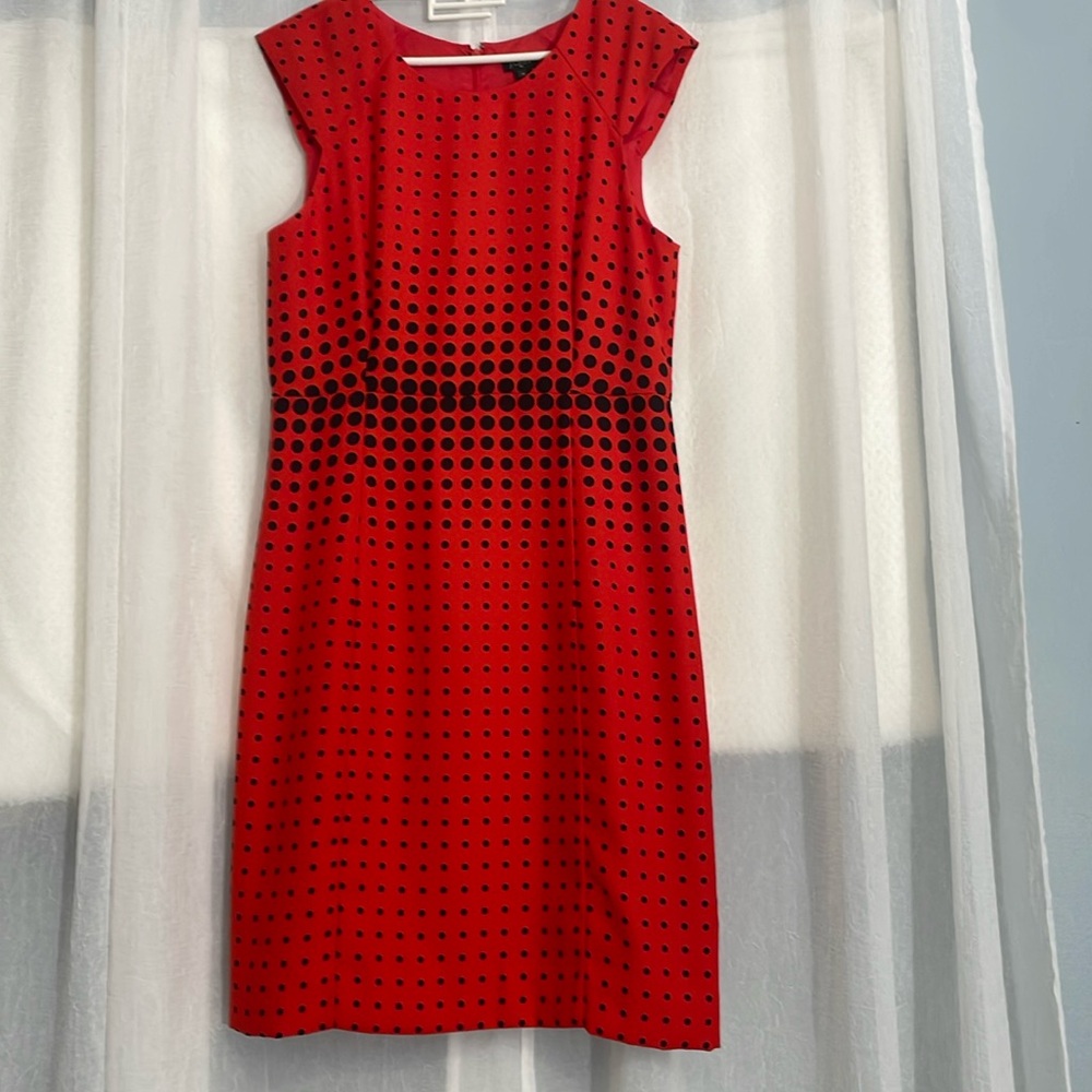 J.CREW Women’s Red Black Optic Polka Dots Sleeveless Lined Sheath Dress Size 10